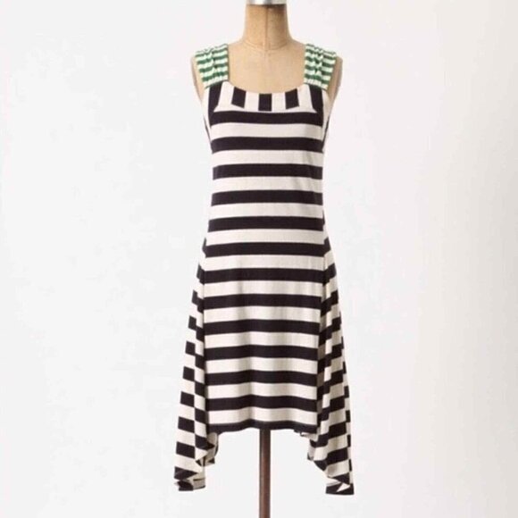 Anthropologie HWR Monogram Split Striped Dress Size XS Blue White Green VTG Rare - Picture 1 of 12